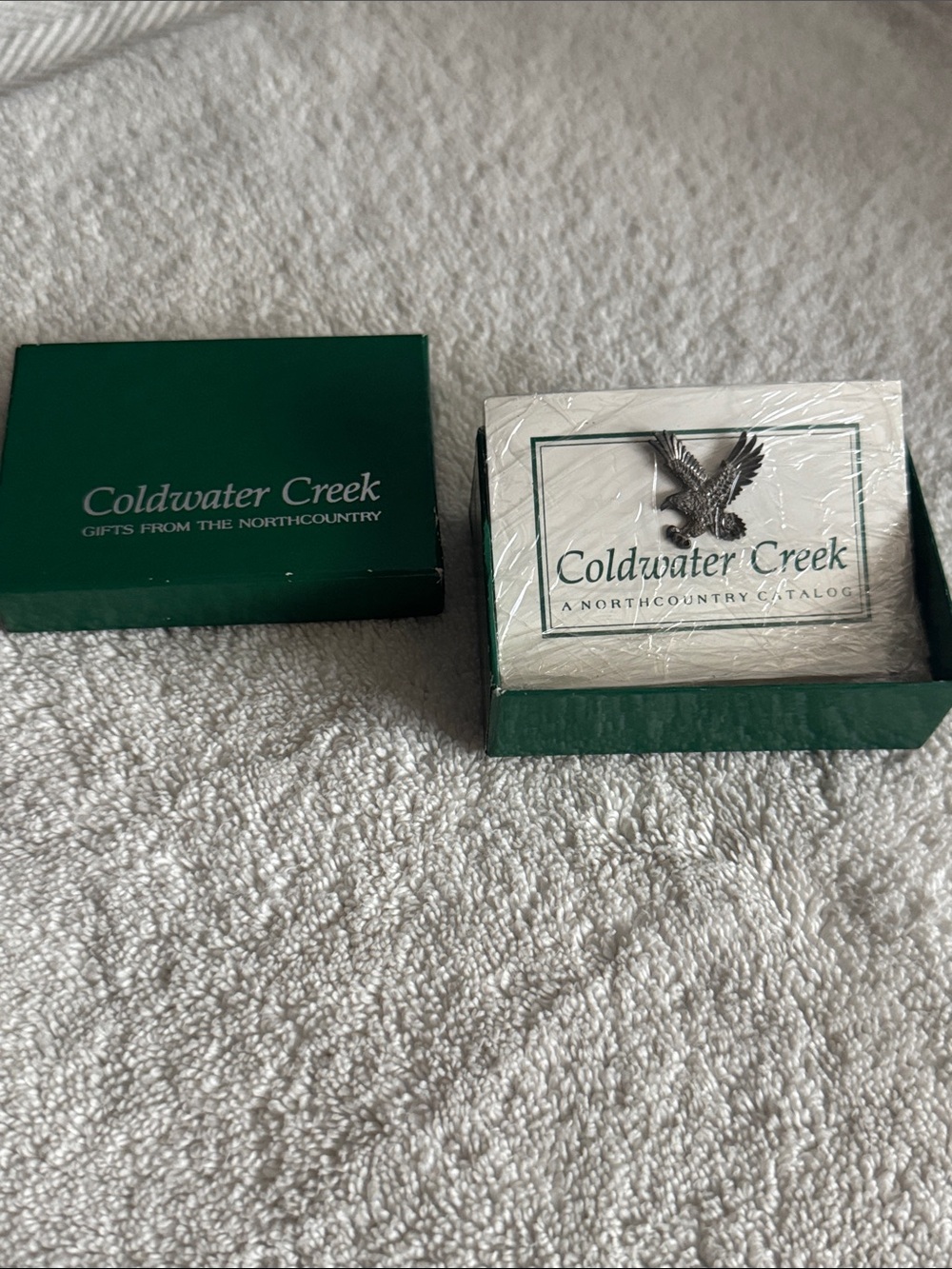 Coldwater Creek Silver Eagle Lapel Pin with Green Presentation Box